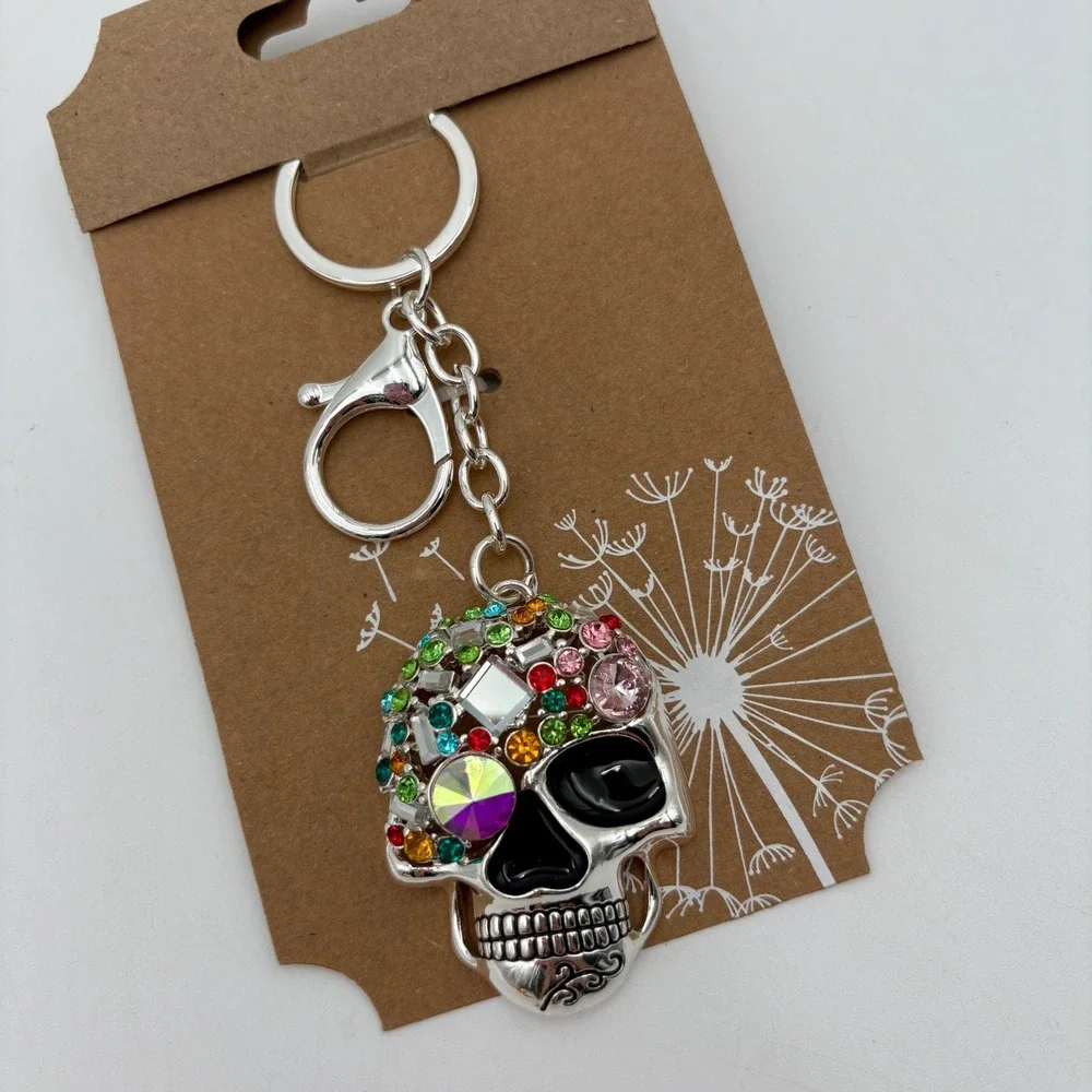 Skull Keychain‎ Rhinestone Bling HALLOWEEN Keyring Purse Charm Bag Accessory